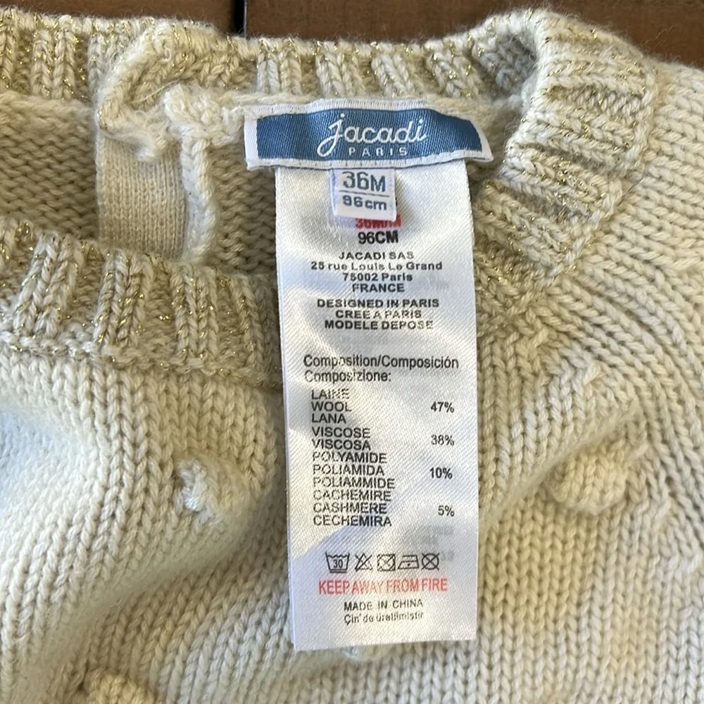 Jacadi cream knit Pom Pom sweater dress